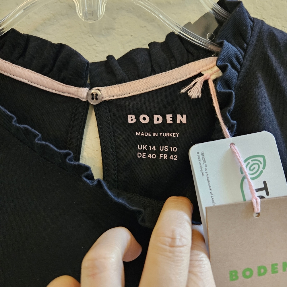 NWT BODEN Black Women's Supersoft Frill Detail Top Size 10 - Picture 3 of 8